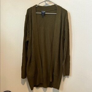 Daytrip Green Long Open Front Cardigan